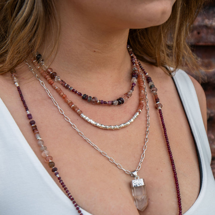 Mixed Garnet, Cherry Quartz, Ruby, Tourmaline, Rutile Quartz and Thai Hill Tribe Silver Necklace (Copy)