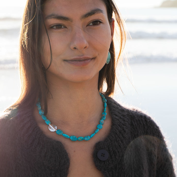 Natural Arizona Turquoise Necklace with Thai Hill Tribe Silver Beads