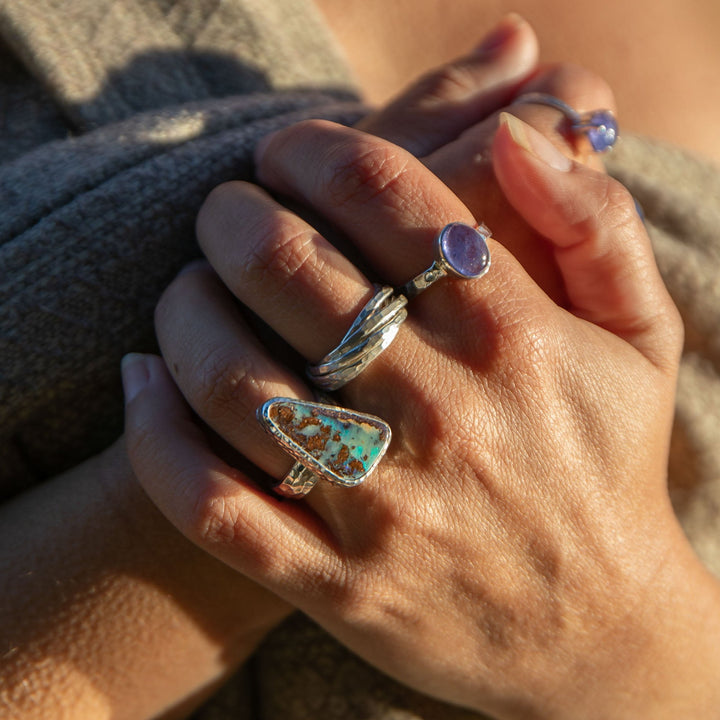 Australian Opal Ring in Unique Sterling Silver Setting - Size 6.5 US