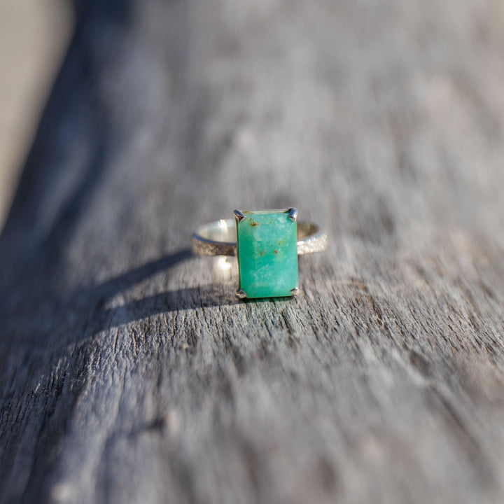 Blue Peruvian Opal Ring in Claw Sterling Silver - Size 9 US