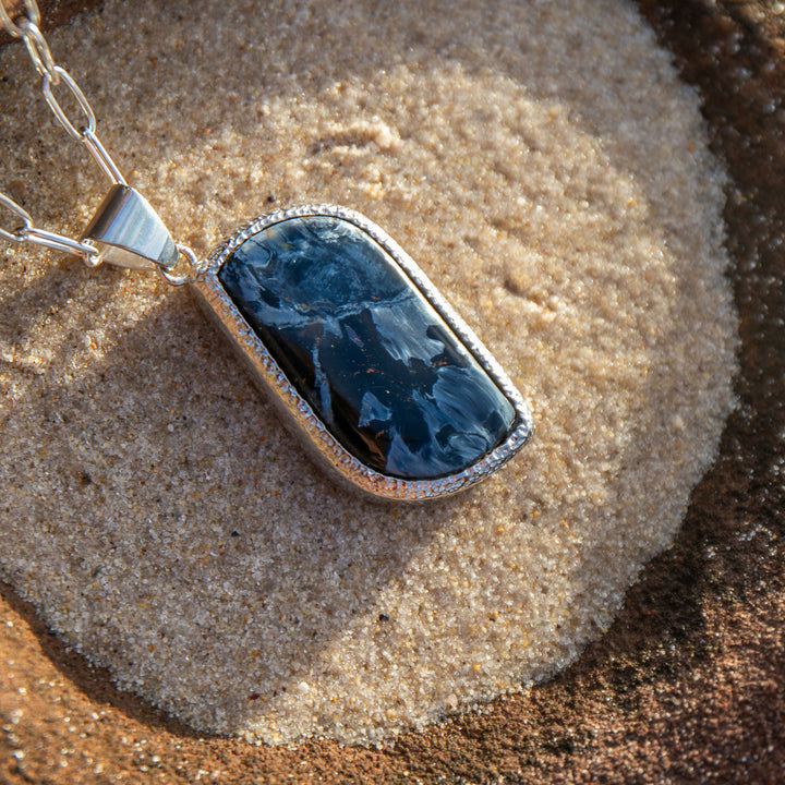 Pietersite Pendant in Thick Bezel Sterling Silver