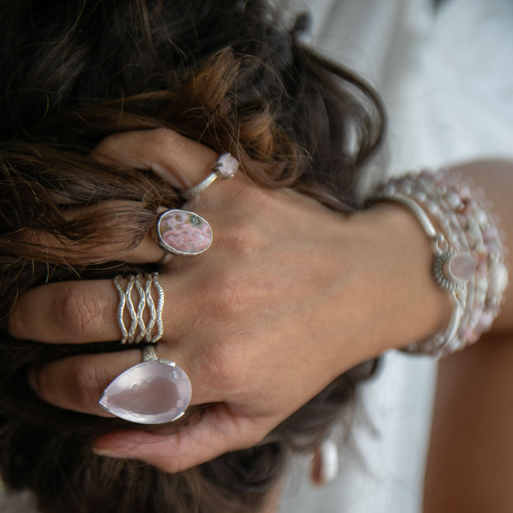 Pink Ocean Jasper Ring in Sterling Silver Setting - Size 6 US