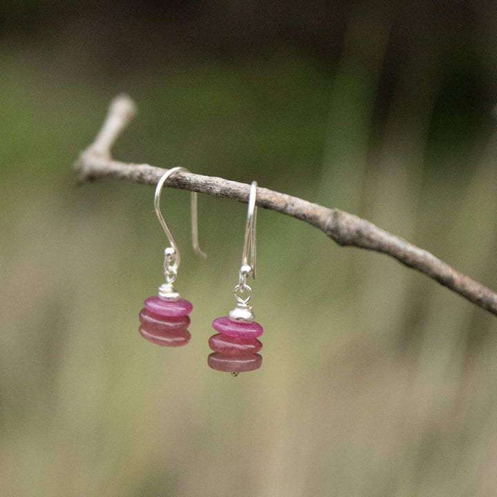 Pink Tourmaline Earrings in Thai Hill Tribe Silver