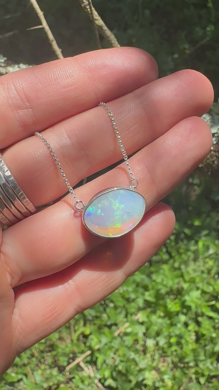 Stunning Ethiopian Opal Pendant set on Sterling Silver Chain