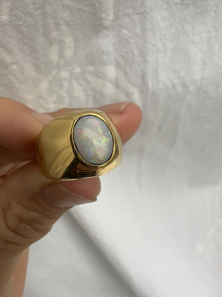 Ethiopian Opal Signet Ring set in 14k Gold Plated Sterling Silver - Size 7 US