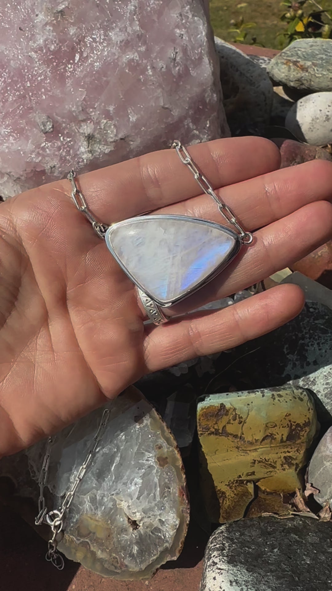 Reserved for Mimi** Teardrop Rainbow Moonstone Pendant on Fixed Sterling Silver Chain