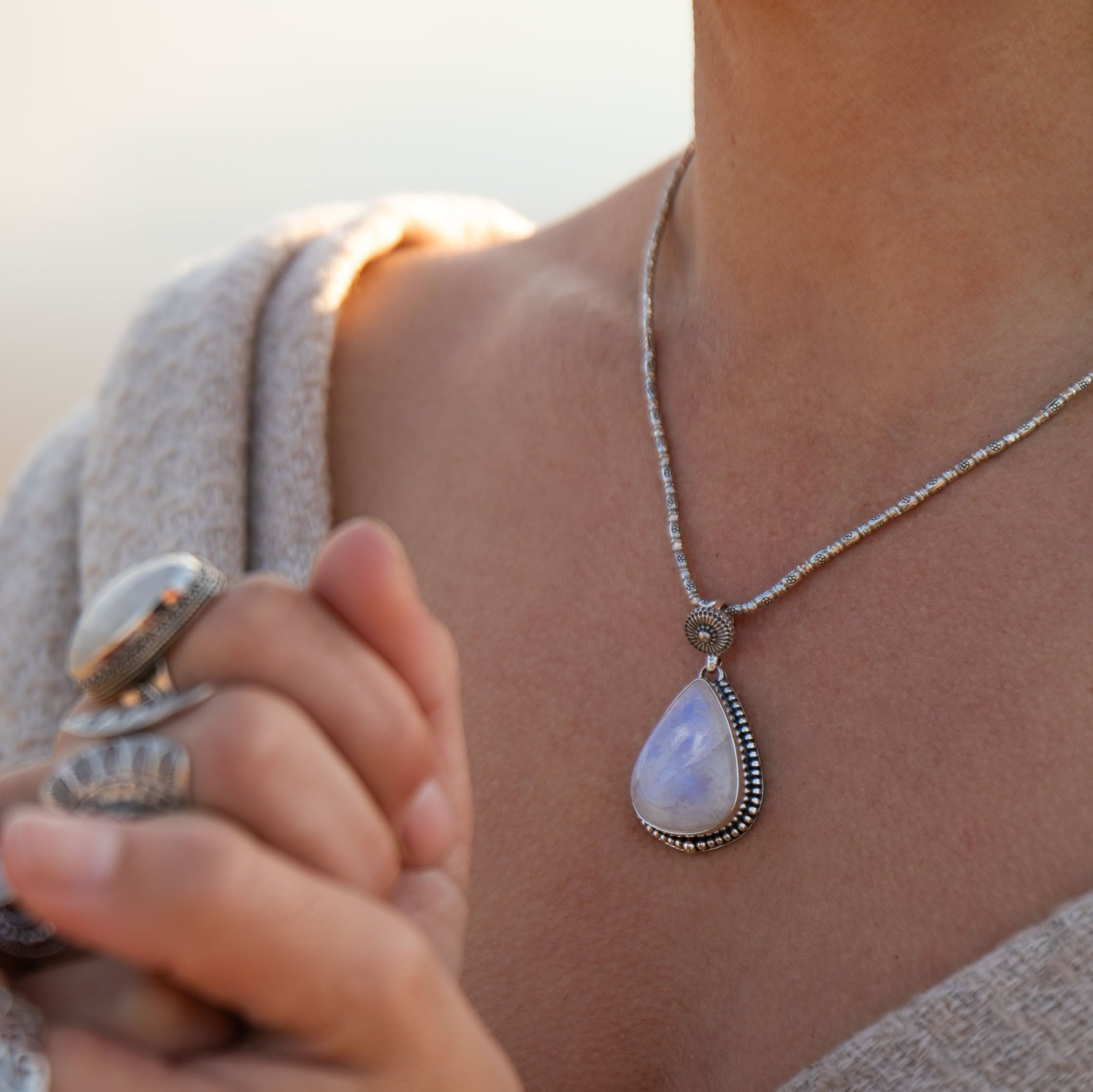 Natural Rainbow Moonstone Roundel hand knotted w/ online Sterling Hook Clasp, Ready to wear Necklace, (RNB-RNDL-6-7)