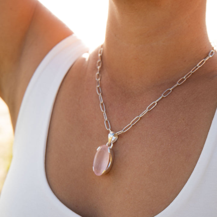 Faceted Rose Quartz Pendant set in Sterling Silver Setting