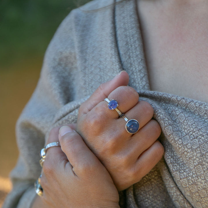 Tanzanite Ring in Double Silver Setting - Size 7 US