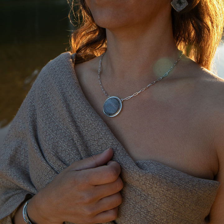 Silver Sheen Obsidian Pendant on Silver Link Chain