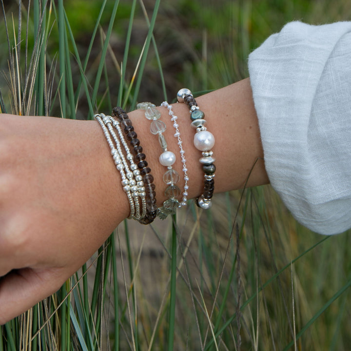 Smokey Quartz, Pearl and Thai Hill Tribe Silver Bracelet