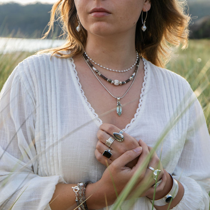 Smokey Quartz, Pearl and Thai Hill Tribe Silver Necklace