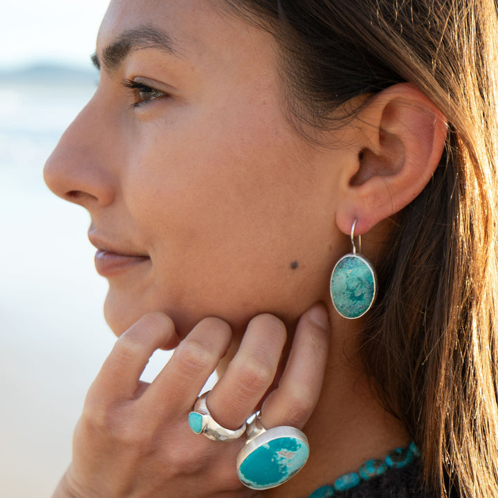 Chrysocolla Earrings in Brushed Sterling Silver