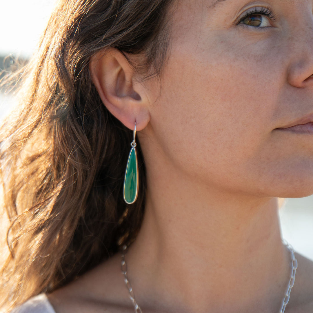 Statement Green Onyx Earrings in Sterling Silver