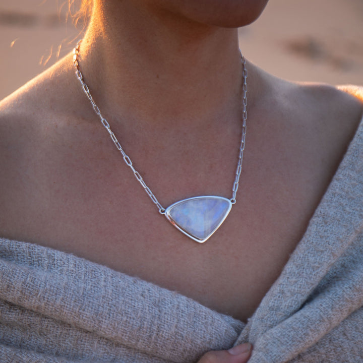 Reserved for Mimi** Teardrop Rainbow Moonstone Pendant on Fixed Sterling Silver Chain