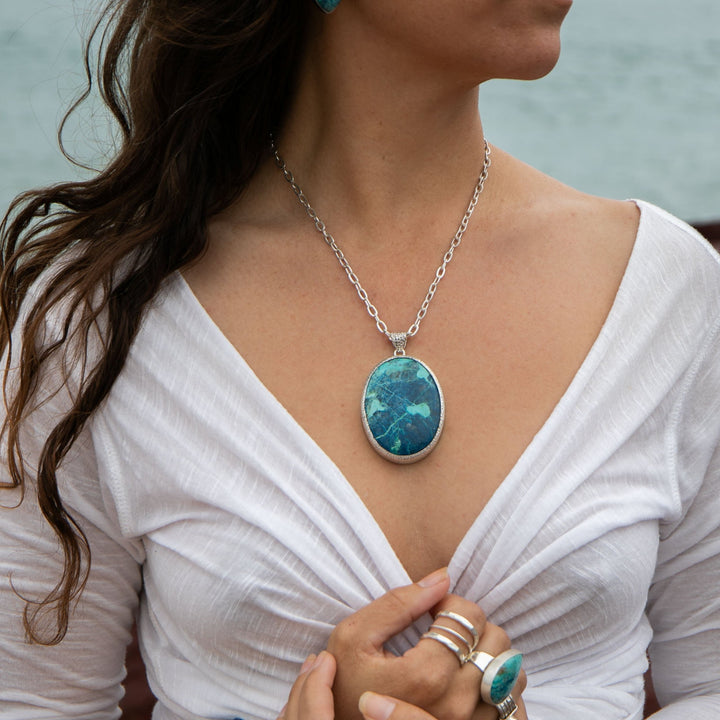 Statement Shattuckite Pendant in Sterling Silver Setting