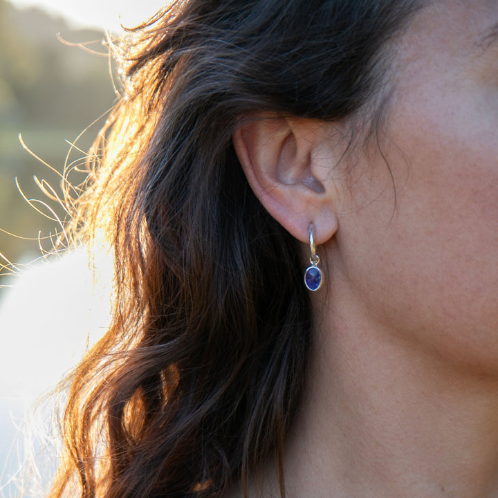 Tanzanite Stud Hoop Earrings in Sterling Silver