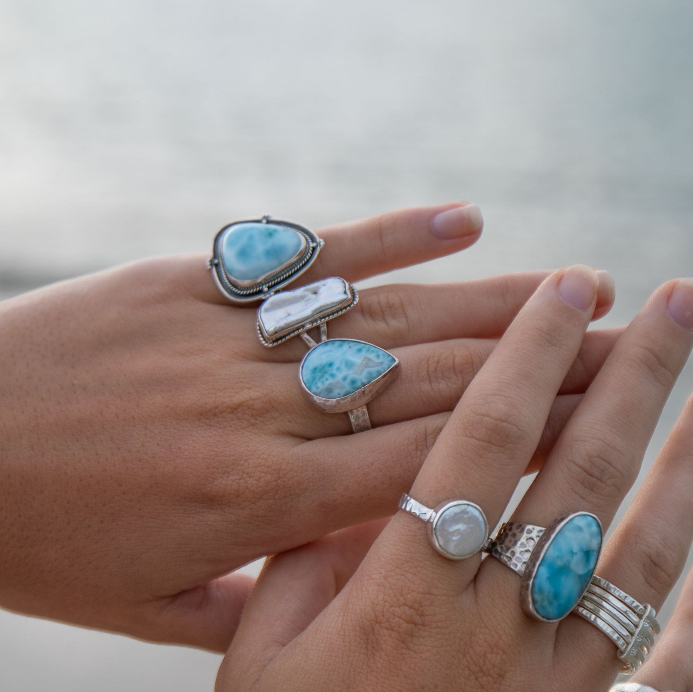 Large Larimar Sterling Silver sale Ring-SIZE 8