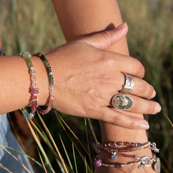 Handmade Watermelon Tourmaline Bracelet with Thai Hill Tribe Silver