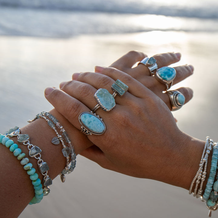 Larimar Ring in Tribal Sterling Silver Setting - Size 9 US