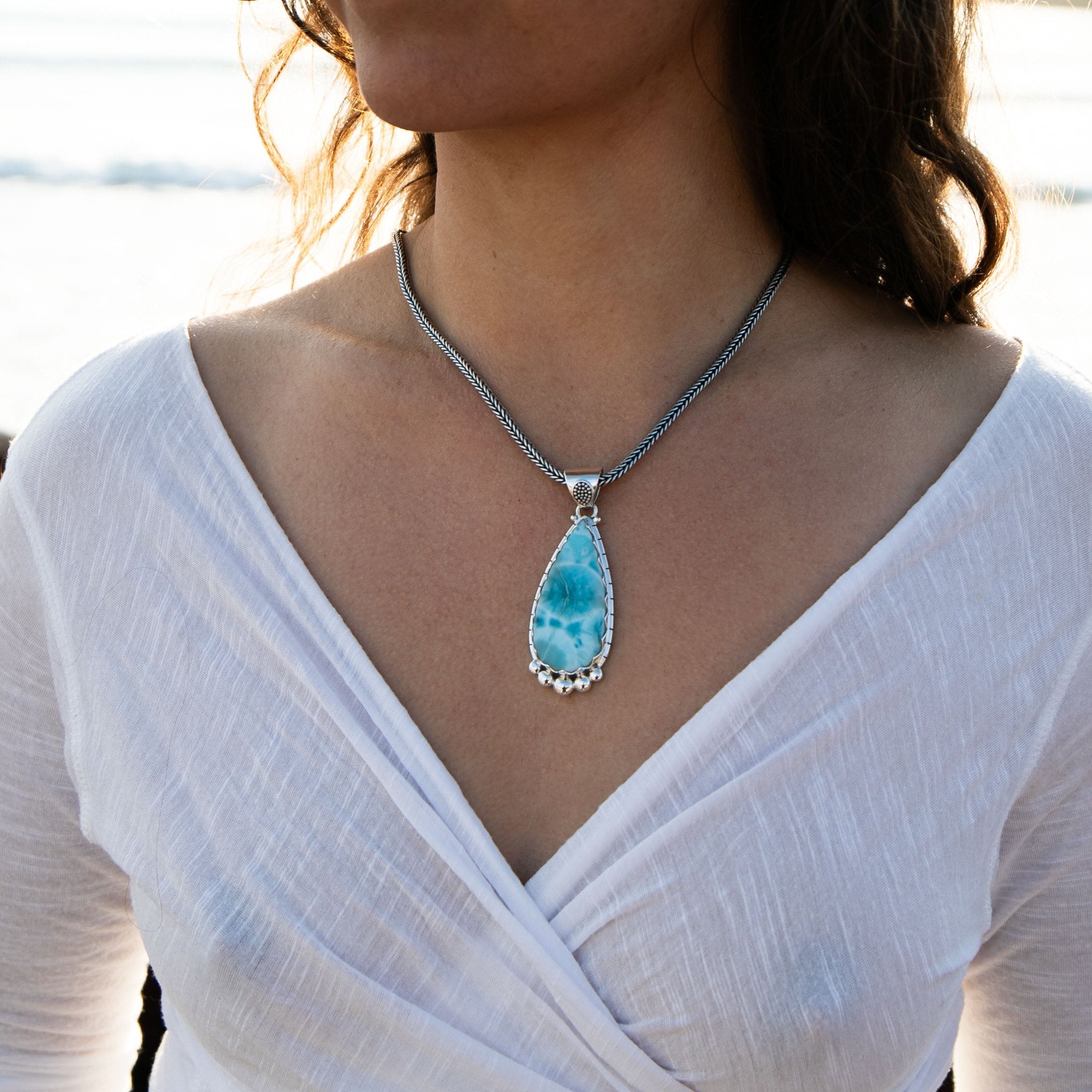 18K hotsell Gold Larimar (Atlantis Stone) & Moonstone Necklace with Archangel Pendant with Blue Zircon Beaded