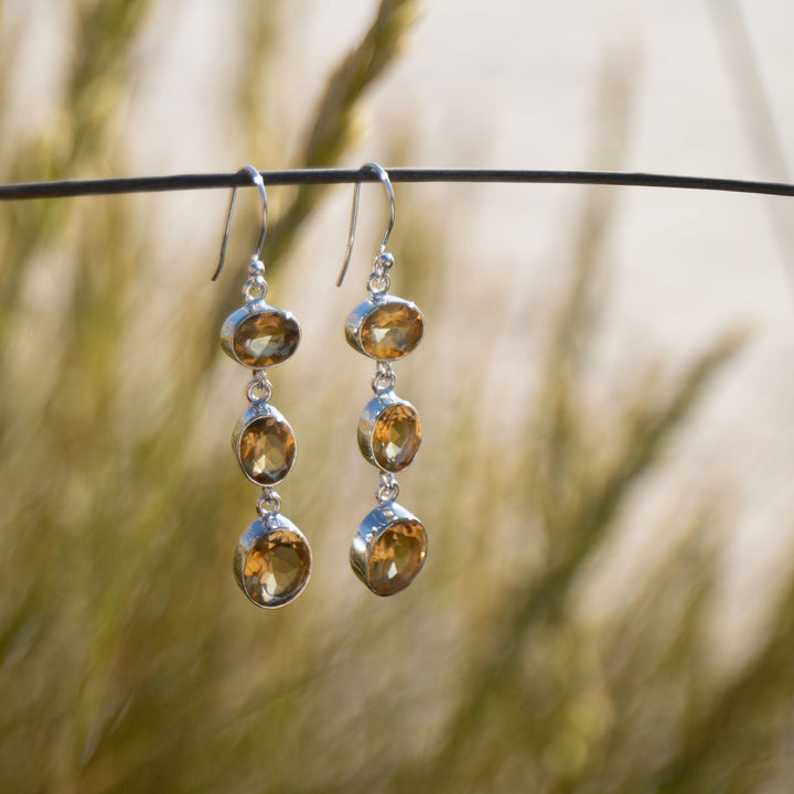 Citrine Triple Drop Earrings set in Sterling Silver