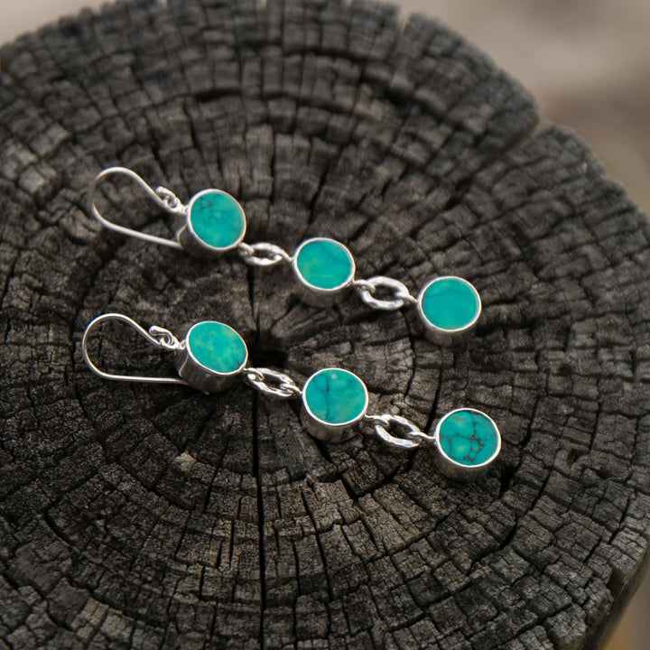 Triple Drop Turquoise Earrings set in Sterling Silver