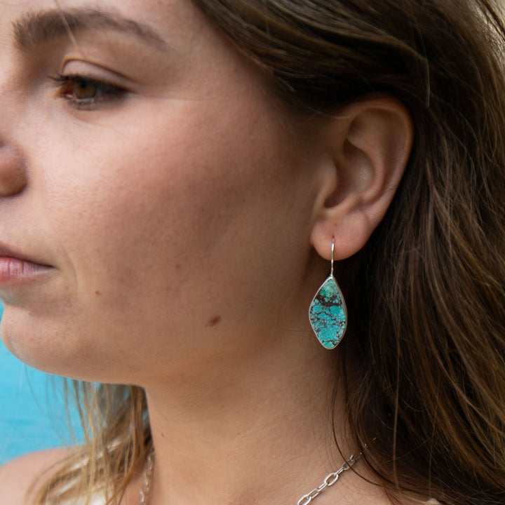 Genuine Turquoise Earrings set in Brushed Sterling Silver