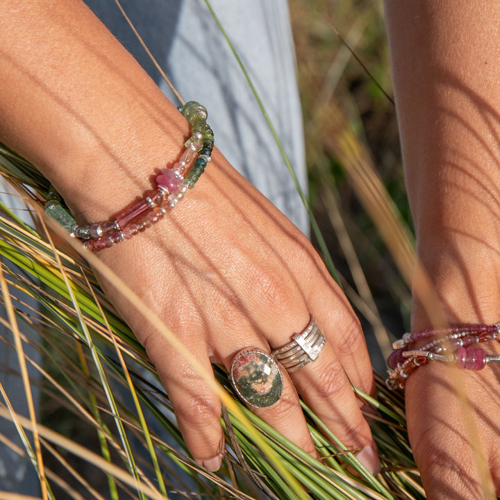 Watermelon Tourmaline Bracelet Handmade with Thai Hill Tribe Silver