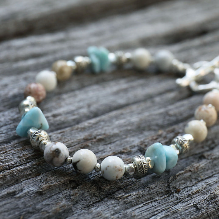 Larimar and Yellow Turquoise Bracelet with Thai Hill Tribe Silver