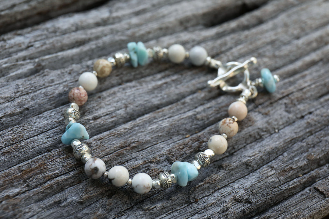Larimar and Yellow Turquoise Bracelet with Thai Hill Tribe Silver
