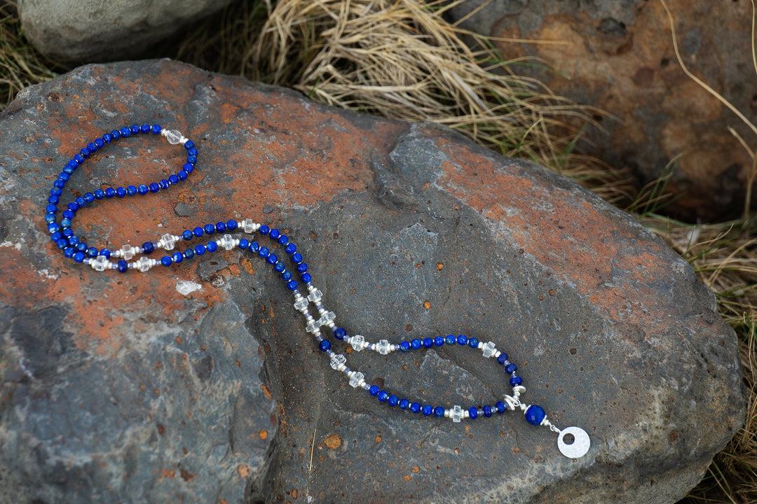 Lapis, Tanzanite and Clear Crystal Quartz Necklace with Thai Hill Tribe Silver