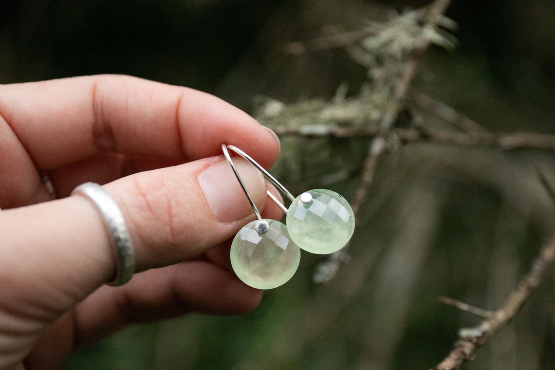 Faceted 'Nude Style' Prehnite Earrings with Sterling Silver Hooks