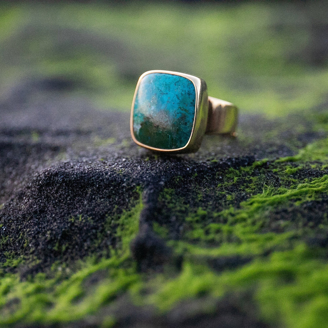 Chrysocolla Ring set in Gold Plated Sterling Silver with Adjustable Band