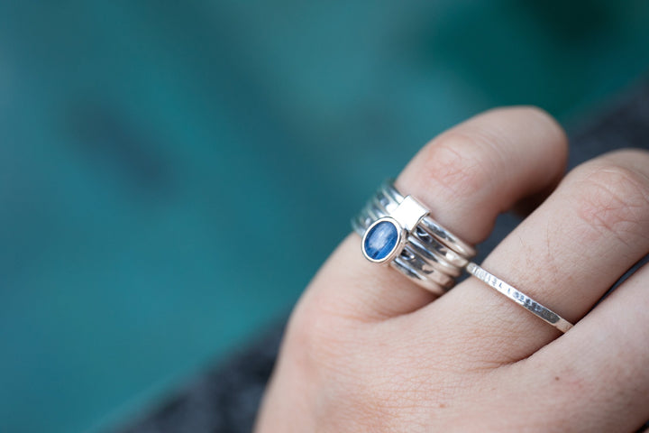 Blue Kyanite Ring in Sterling Silver Multi Band Setting - Multiple Sizes
