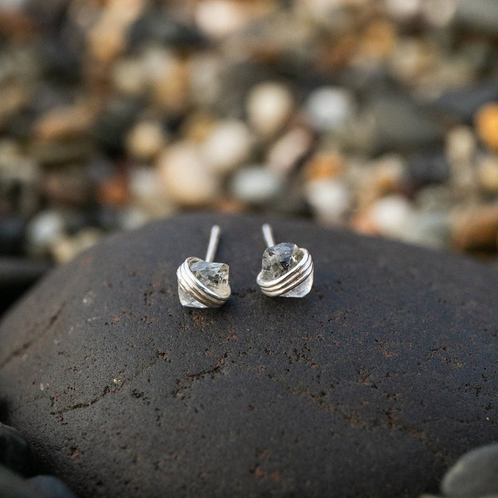 Herkimer Diamond Studs Wrapped in Sterling Silver