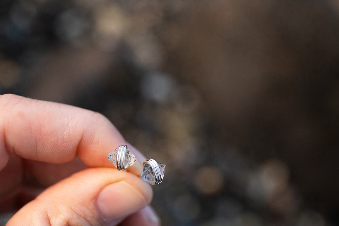 Herkimer Diamond Studs Wrapped in Sterling Silver