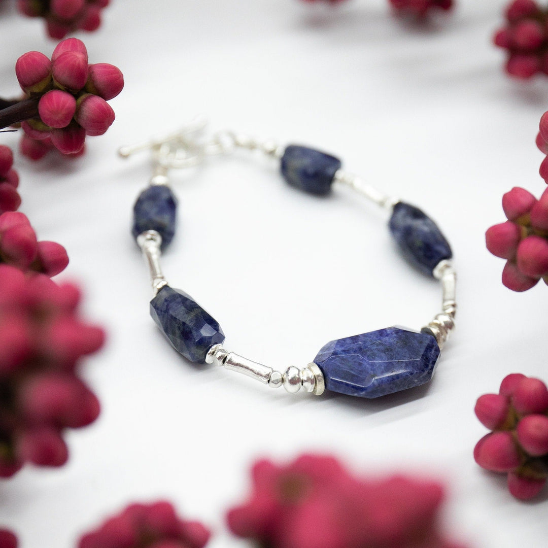 Faceted Sodalite Bracelet with Thai Hill Tribe Silver