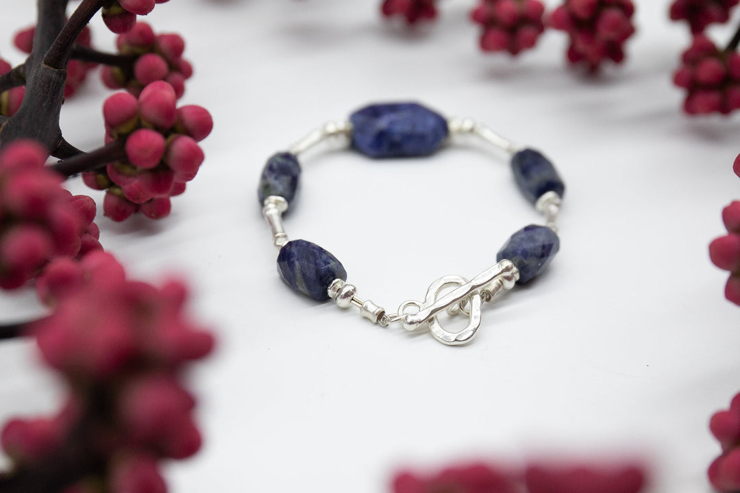 Faceted Sodalite Bracelet with Thai Hill Tribe Silver