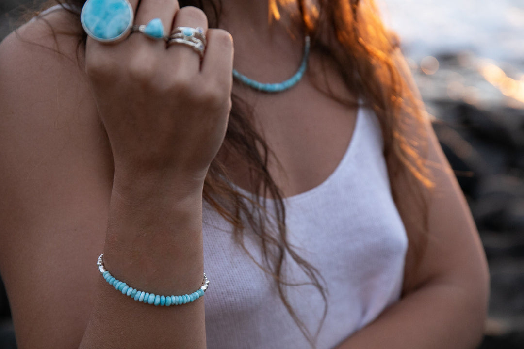 Larimar and Thai Hill Tribe Silver Bracelet