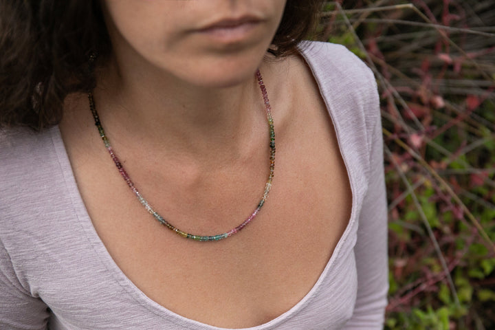 RESERVED for Liz ** Graduated Watermelon Tourmaline + Thai Hill Tribe Silver Necklace