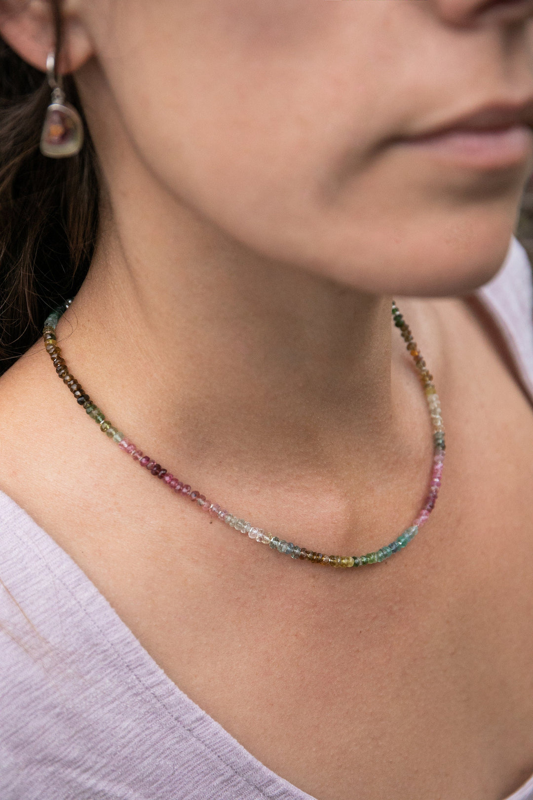 High Quality Graduated Watermelon Tourmaline + Thai Hill Tribe Silver Beaded Necklace