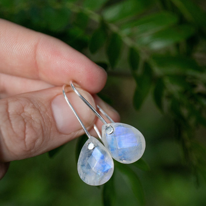 Faceted Rainbow Moonstone 'Nude' Style Earrings with Sterling Silver Hooks - Moonstone Jewelry - Gemstone Jewellery