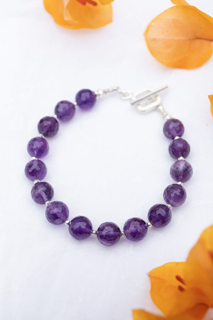 Beaded High Quality Faceted Amethyst Bracelet with Thai Hill Tribe Silver Beads and Clasp