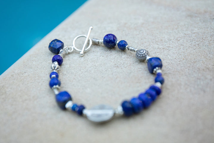 Lapis Lazuli Bracelet with Thai Hill Tribe Silver Beads and Clasp
