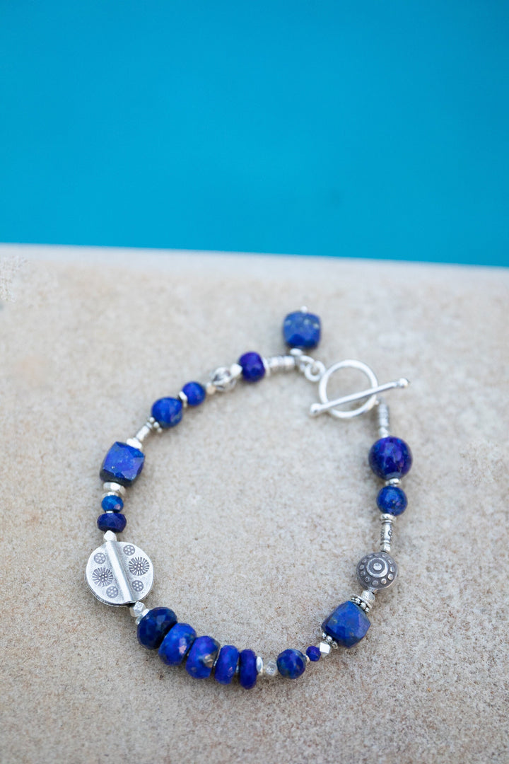 Lapis Lazuli Bracelet with Thai Hill Tribe Silver Beads and Clasp