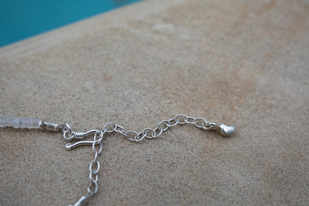 Freshwater Pearl, Rainbow Moonstone and Thai Hill Tribe Silver Choker Necklace