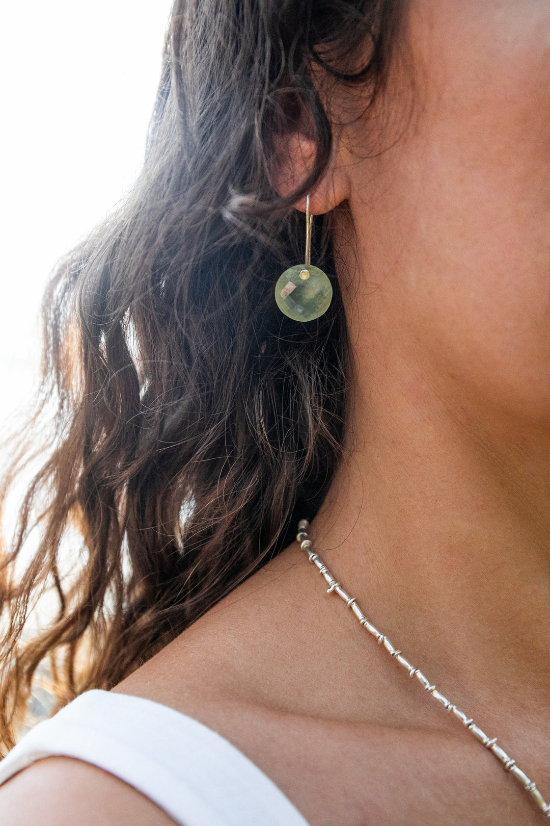 Faceted 'Nude Style' Prehnite Earrings with Sterling Silver Hooks