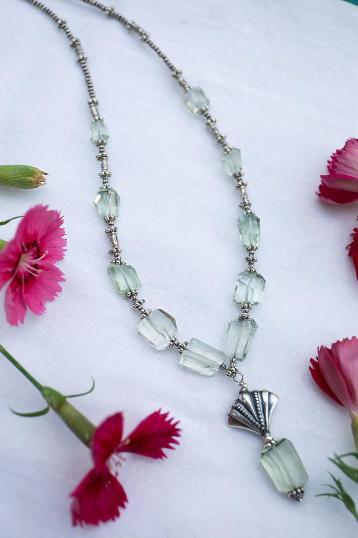 Reserved for Mimi ***Vintage Style Green Amethyst Necklace with Thai Hill Tribe Silver