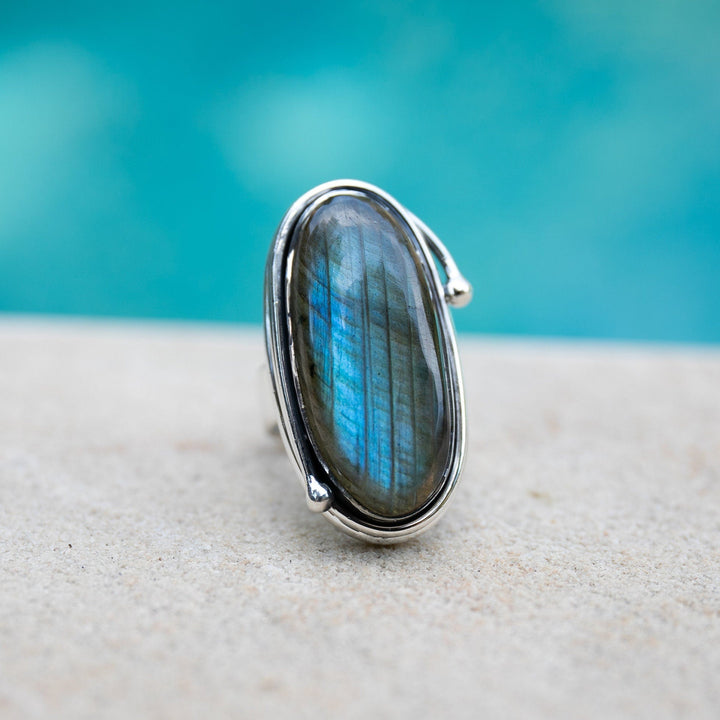 A+ Grade Labradorite Ring set in 92.5% Sterling Silver Band - Size 6.5 US